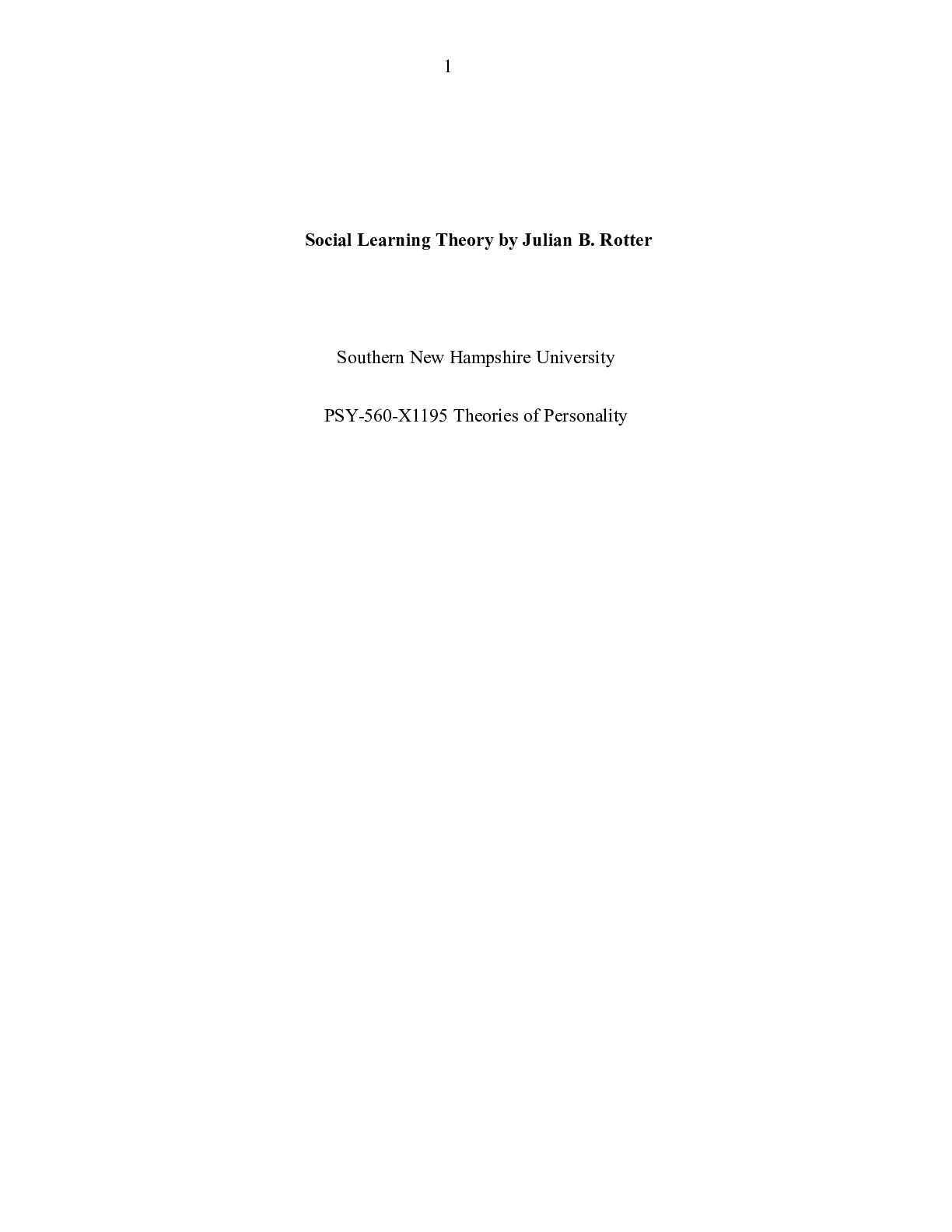 Preview image for Final Paper.docx (1)     Social Learning Theory by Julian B. Rotter  Southern New Hampshir